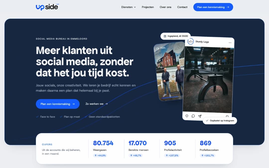 Website laten maken voor Social-mediabureau in Emmeloord: Upside Media