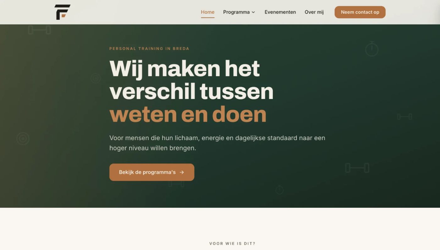 Website van Forge Performance op laptop
