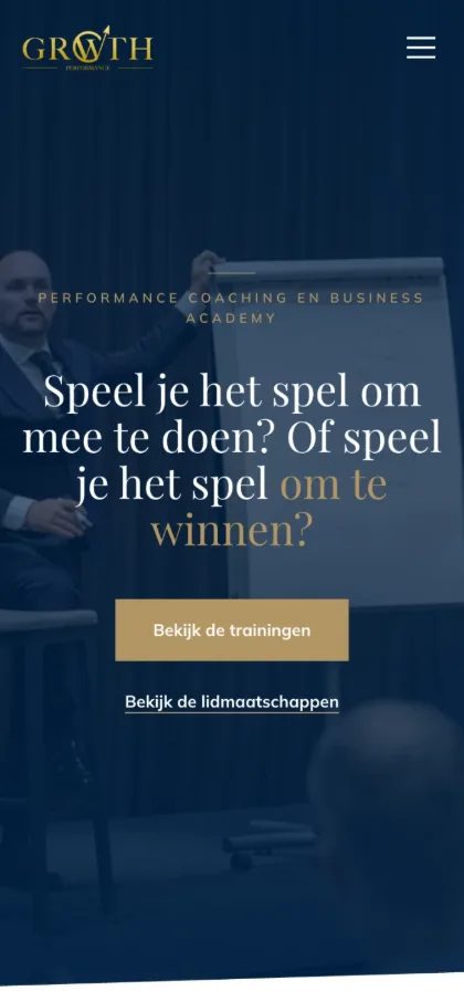 Website van Growth Performance op telefoon