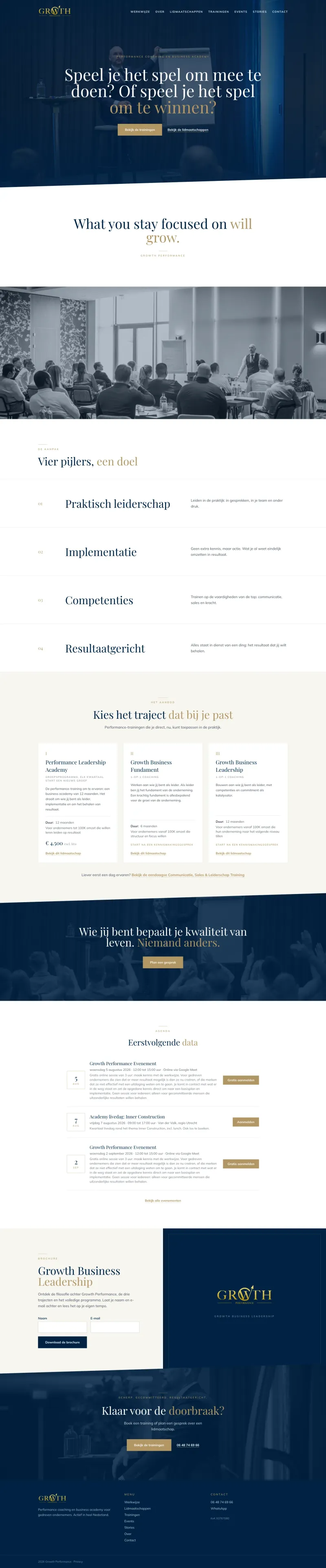 Website van klant Growth Performance, gebouwd door Sneljewebsiteonline — voorbeeld van een website op abonnement